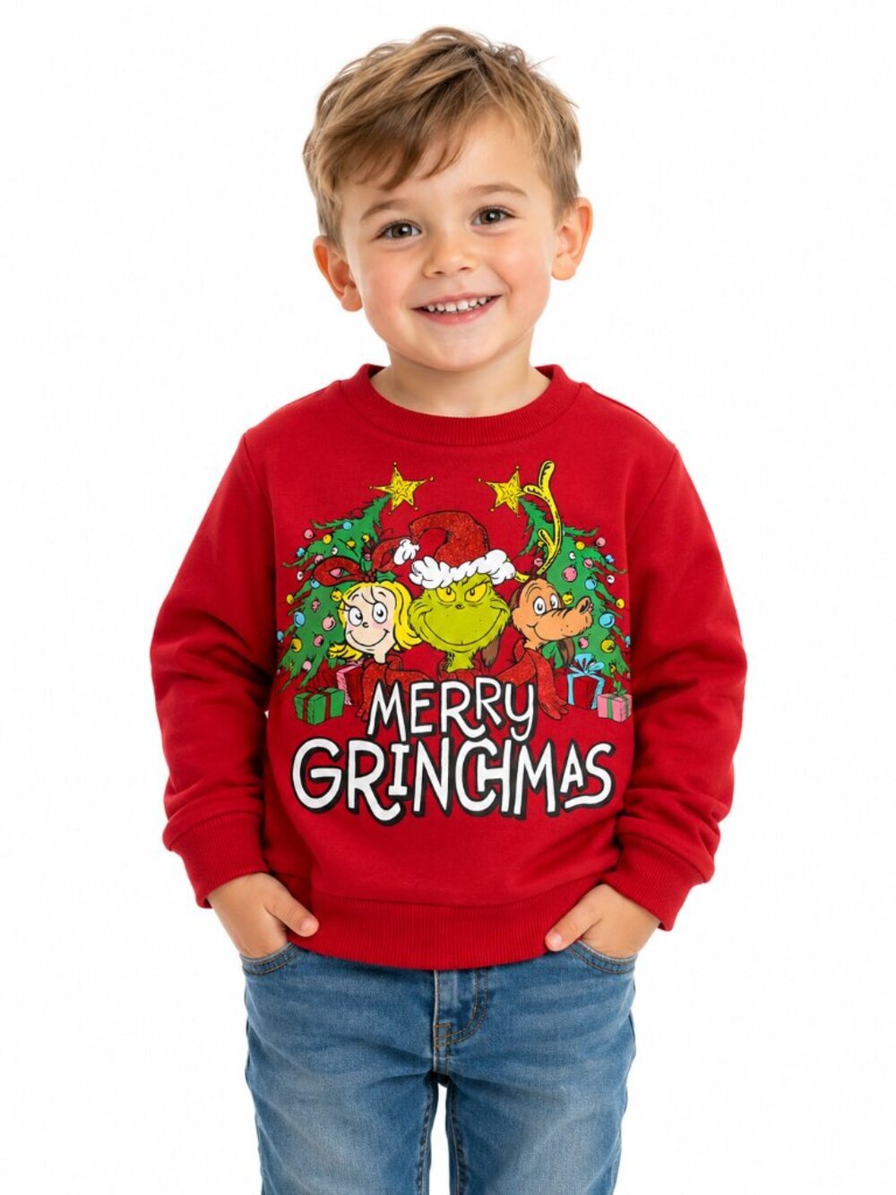Dr. Seuss Grinch Merry Grinchmas Christmas Sweatshirt Red Toddler 3T Holiday